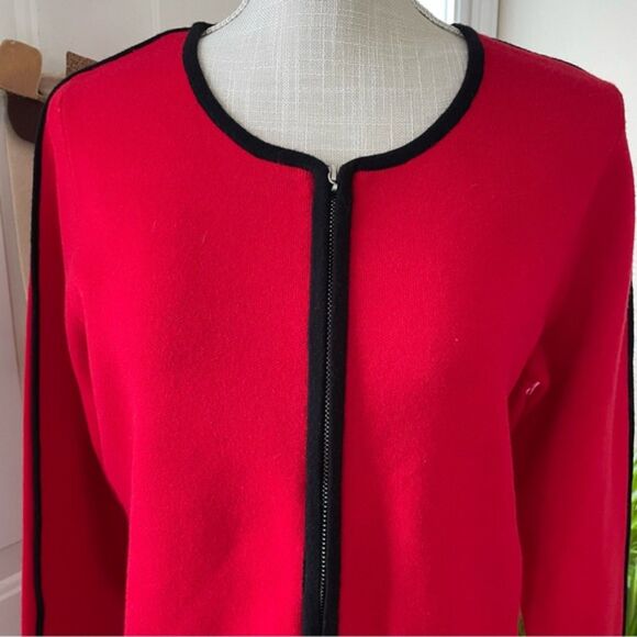 Alison Sheri Red & Black Contrast Detail Full Zip-Up Women's Cardigan (Size M) - Picture 5 of 12